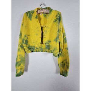 Unbranded Womens Vintage Loose Cropped Cut Out Knit Sweater Yellow One Size